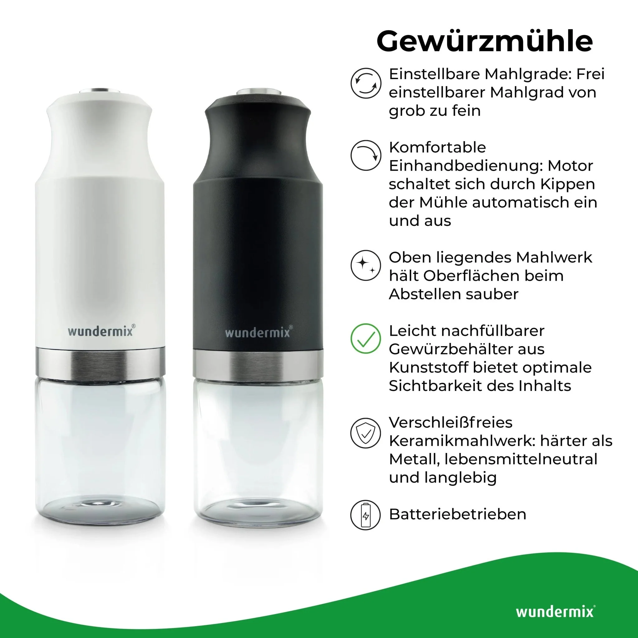 WunderSpicer® | Elektrische Salz- oder Pfeffermühle mit Keramik-Mahlwerk - Image 3