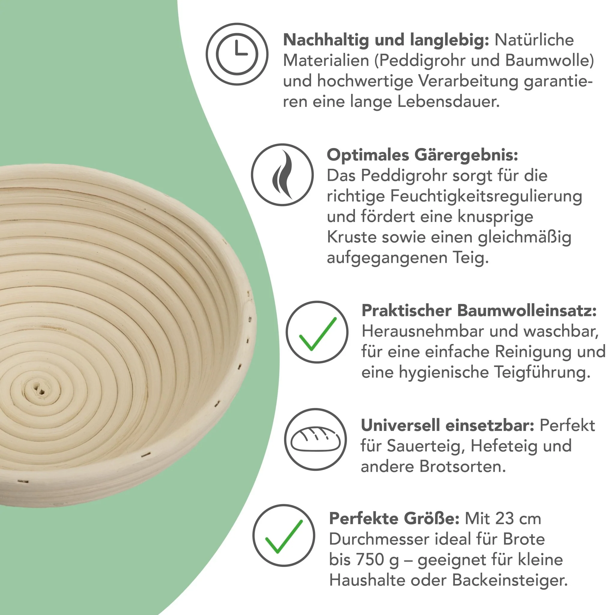 Gärkörbchen aus Peddigrohr mit Baumwolleinsatz | rund Ø 23 cm - Image 4