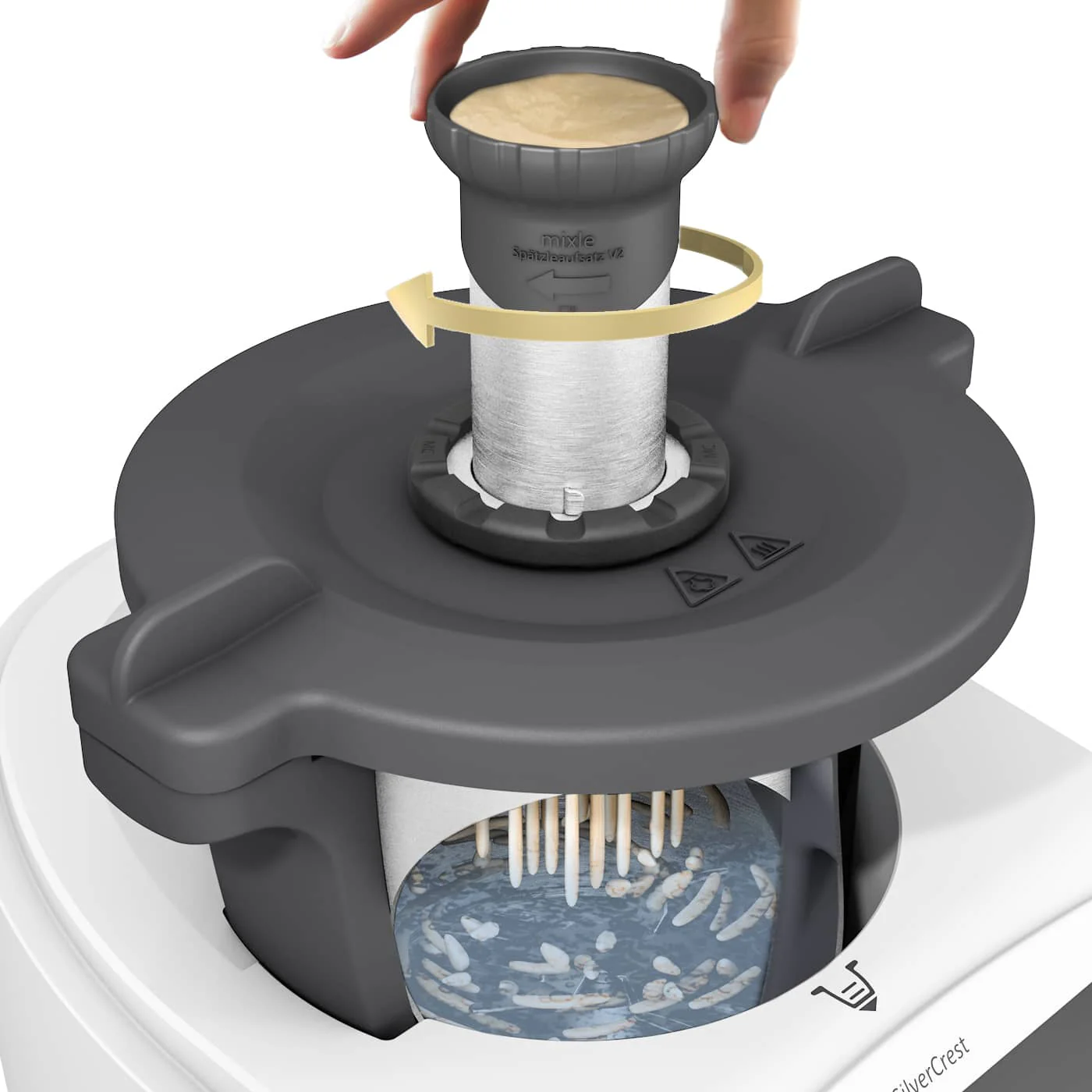 mixle® Spätzleaufsatz V2 aus Edelstahl für Monsieur Cuisine Smart, Connect, Trend & Compact - Image 2