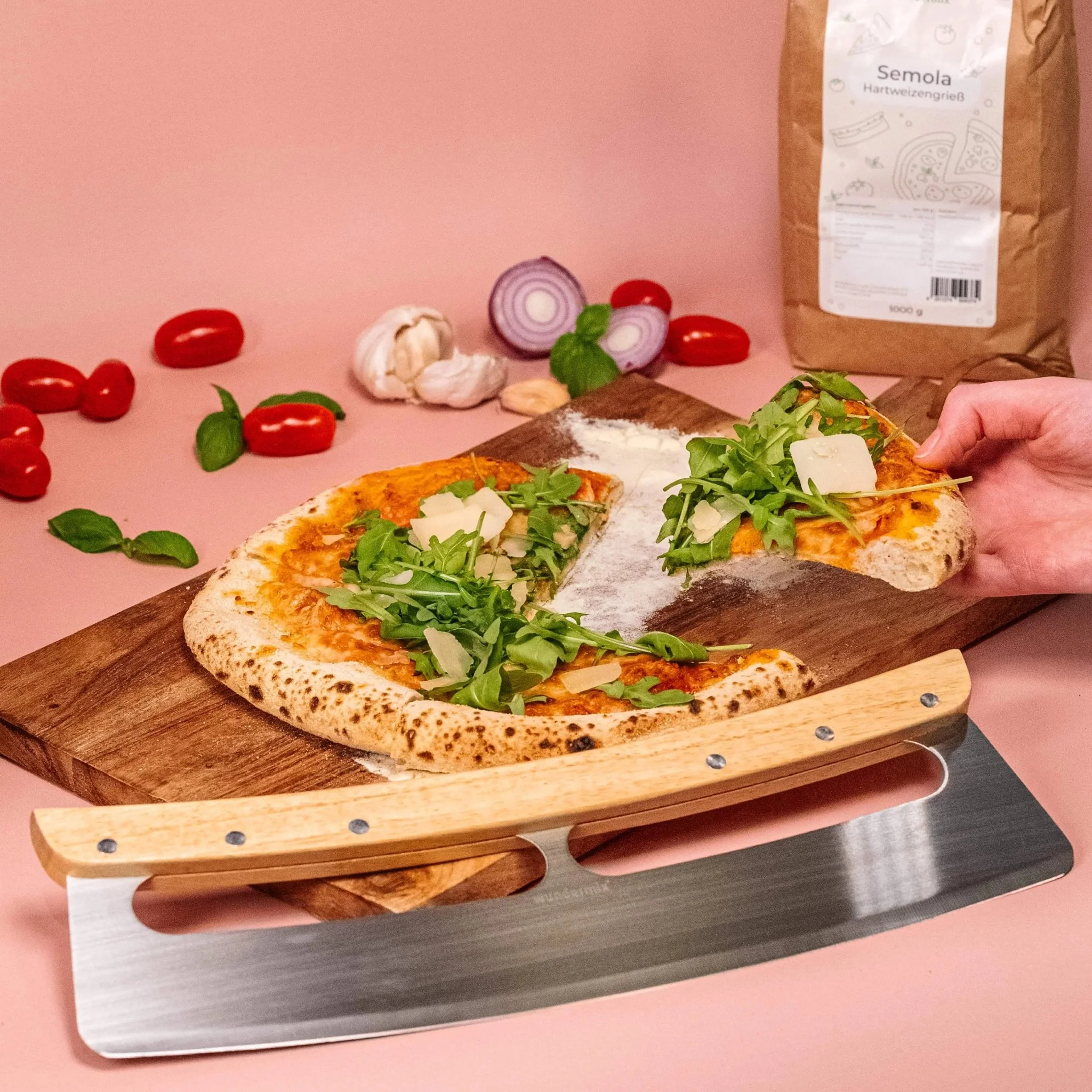 Pizza-Wiegemesser mit Bambus-Holzgriff - Image 6