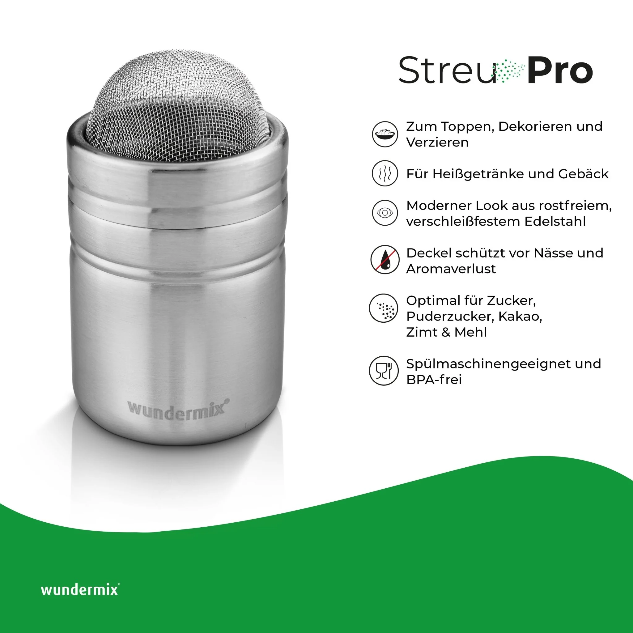 StreuPro | Edelstahl-Streuer für Mehl, Puderzucker, Kakaopulver, Zimtzucker - Image 3