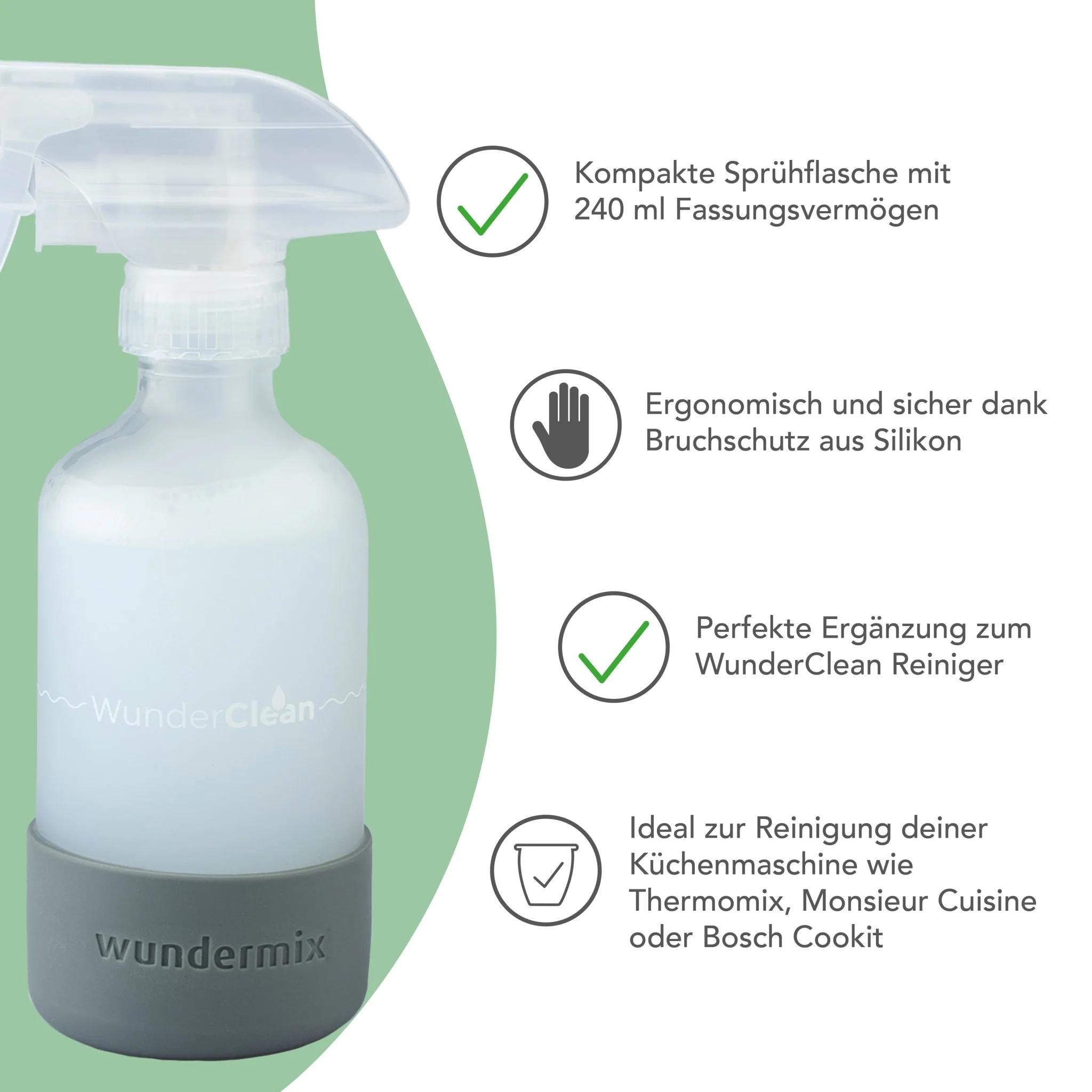 WunderClean Sprühflasche | 240 ml Glasflasche mit Silikon-Bruchschutz für WunderClean Reiniger - Image 3