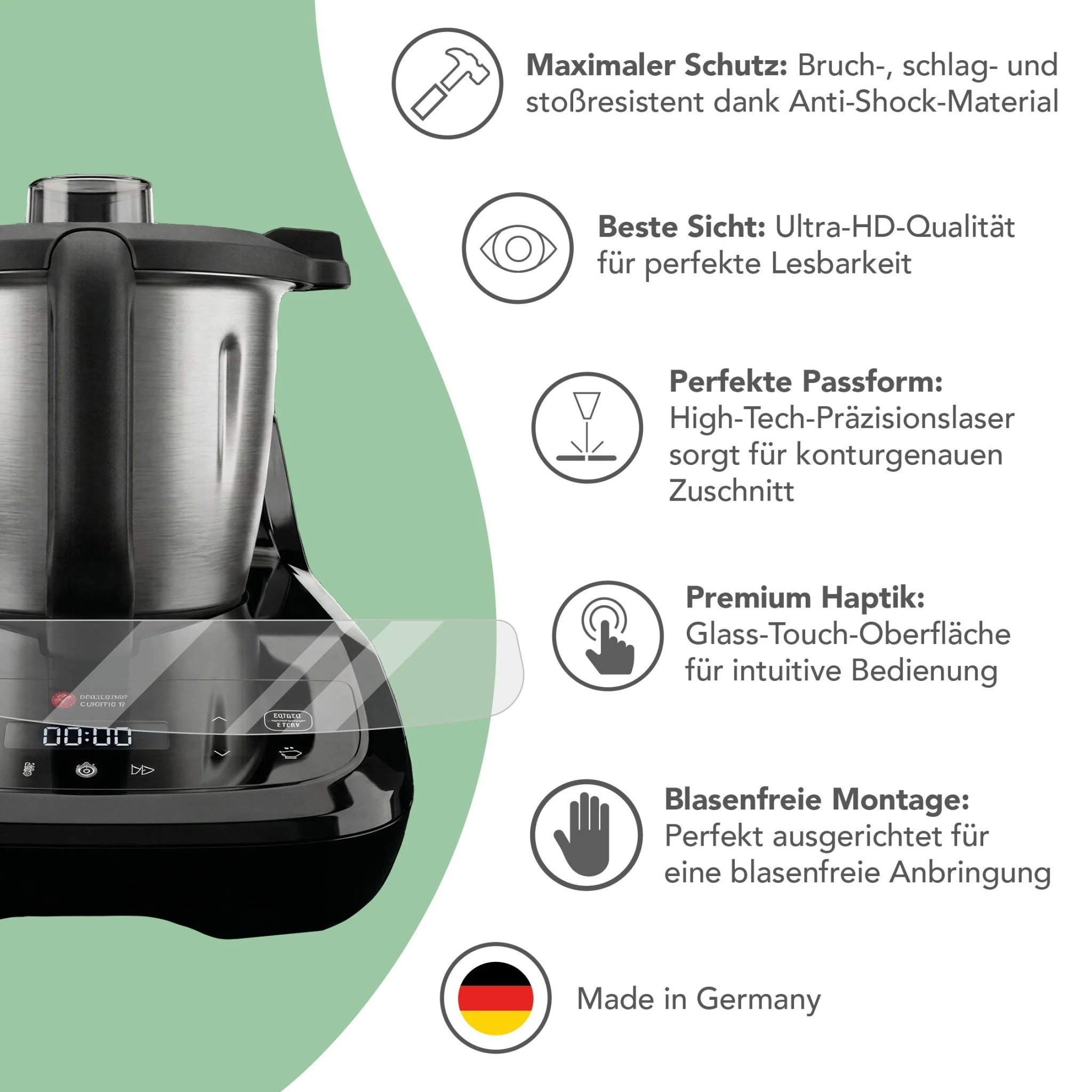 WunderScreen® Hybrid-Glas Displayschutz für Monsieur Cuisine Connect, Trend und Compact - Image 9