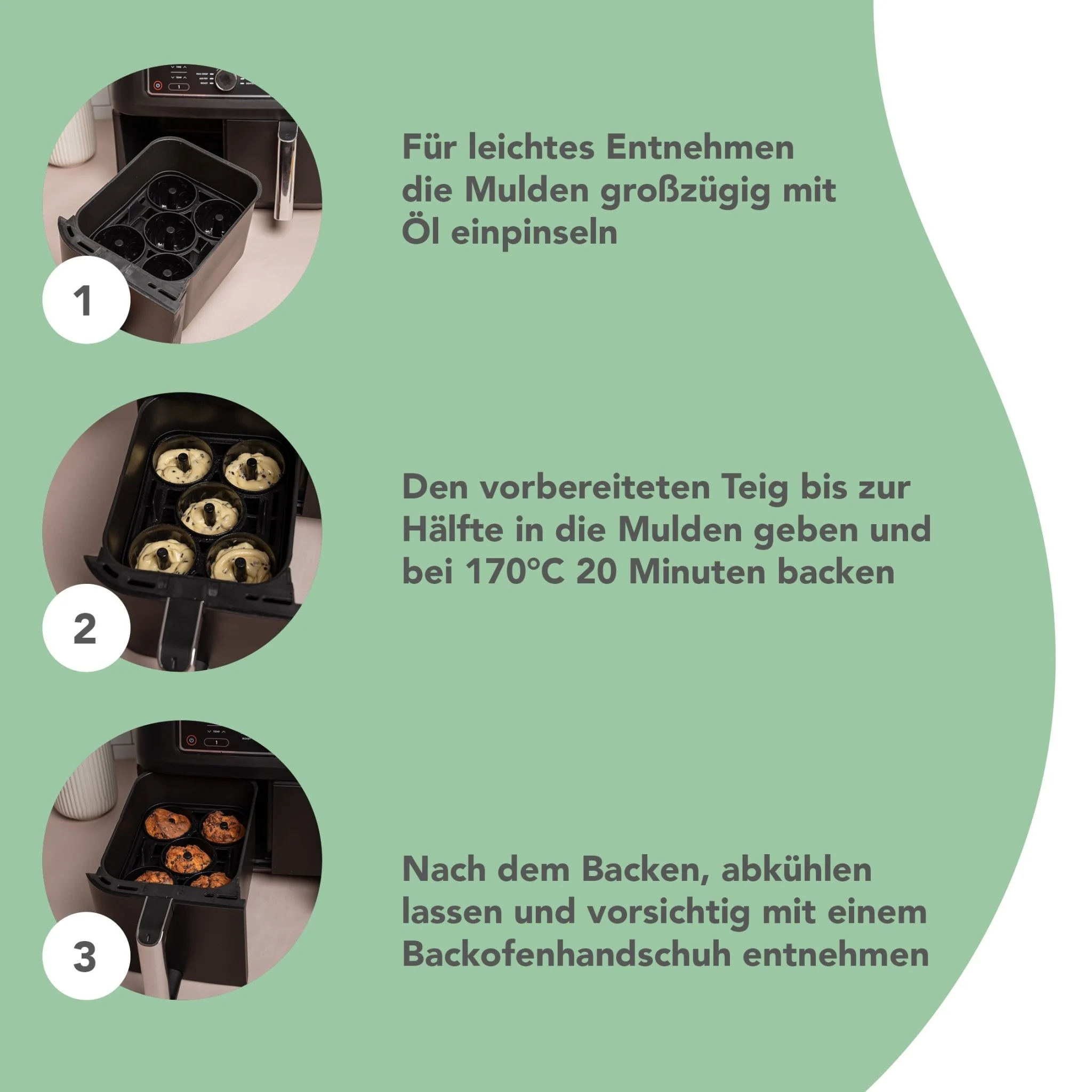 ZauberFry | Backform „Mini-Gugelhupf“ kompatibel mit Ninja Airfryer  (2er-Set) - Image 5